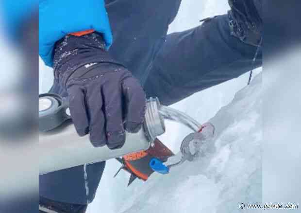 Clever Ice Climber Uses Screw To Tap Ice Wall For Drinking Water