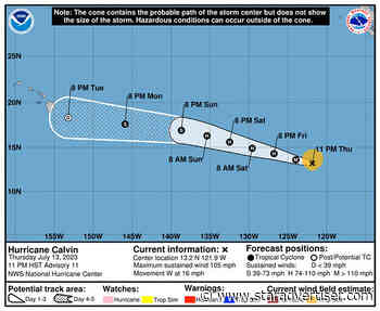 Hurricane Calvin strengthens, moves toward Central Pacific