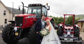 Kathryn arrived at her wedding in a tractor driven by her farmer dad
