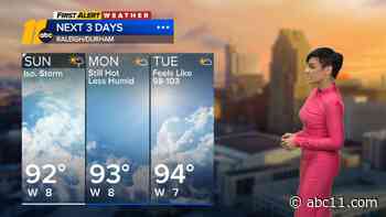 Humid with temps in the low 90s Sunday, slight chance for rain too