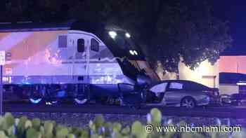 WATCH: Video shows Brightline train crash head-on, drag vehicle along tracks in Dania Beach