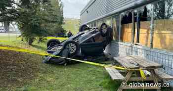 Vehicle leaves Deerfoot Trail, crashes into building near Heritage Drive