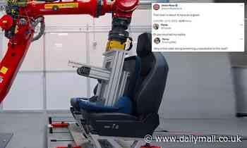 Tesla shares a VERY cheeky video of its seat-testing robot - as users joke 'that chair is about to have an orgasm'