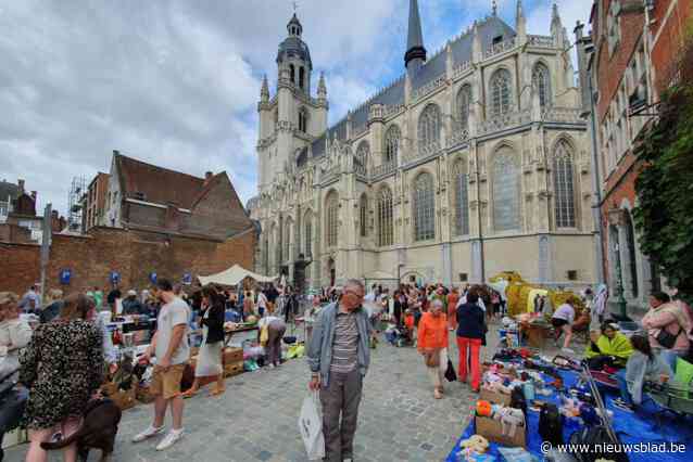Gezellige drukte op rommelmarkt in schaduw van de basiliek