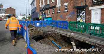 Giant sinkhole opens up in middle of Newcastle road with investigations under way