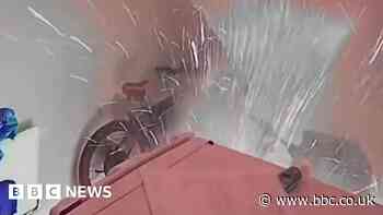 The moment when an e-bike battery on charge exploded