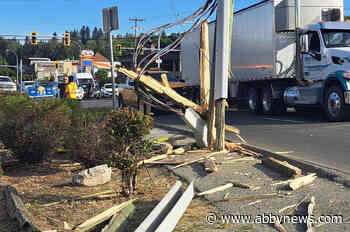 Significant portion of Abbotsford’s Sumas Way closed today after truck hits pole