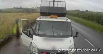 Angry tipper truck driver blocks police speed camera van