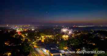 Suburban Skyview: An aerial view of fireworks