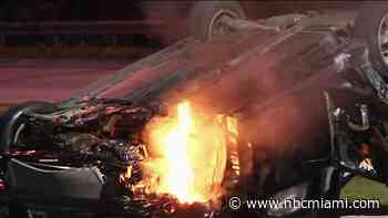 2 in custody after failed traffic stop ends in fiery, rollover crash in North Bay Village