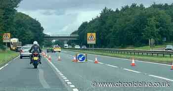 Three people taken to hospital after crash that closed A1 near Morpeth for three hours