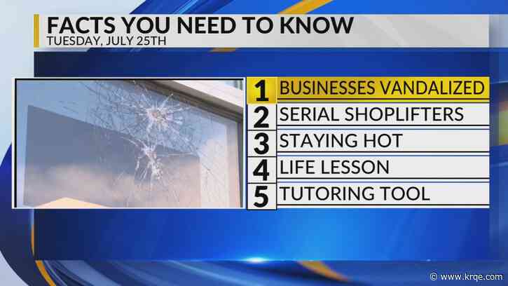 KRQE Newsfeed: Businesses vandalized, Serial shoplifters, Staying hot, Lemonade stand thieves, Tutoring tool