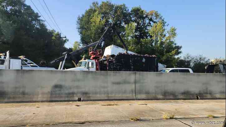 Tractor trailer catches on fire early Tuesday morning, leaves I-12 east partially blocked for hours