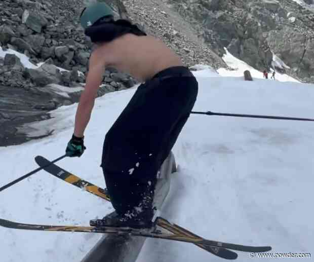 Professional Skier Fights The Heat By Going Shirtless During Summer Skiing Session