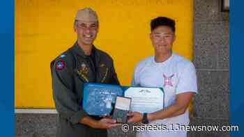 Student at Naval Aviation Technical Training Oceana honored for rescuing 9-year-old boy from rip current