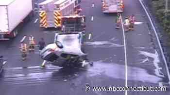 Overturned vehicle closes lanes on I-91 North in Wethersfield