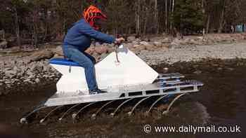 Would you ride the 'flying EYEBROW'? Bizarre 18-wheel-drive ATV prototype billed as a cross between a centipede and an electric jet ski can traverse mud, sand, rocks and WATER