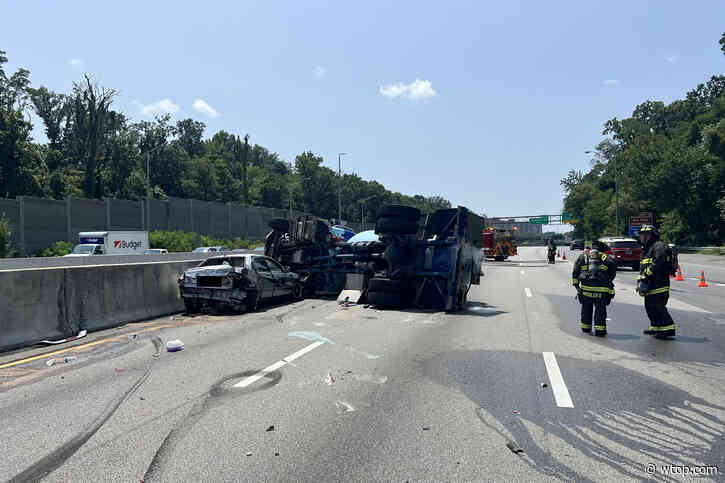 Expect delays: 3 hurt, tanker truck overturns in I-395 crash in Arlington