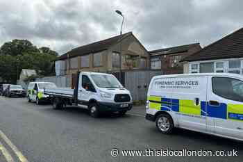 Heron Hill Belvedere: Forensic vehicles on road