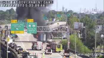 I-110 northbound closed at Convention Street due to 18-wheeler fire