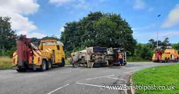 Driver in hospital after cement lorry overturns on A370 at Long Ashton