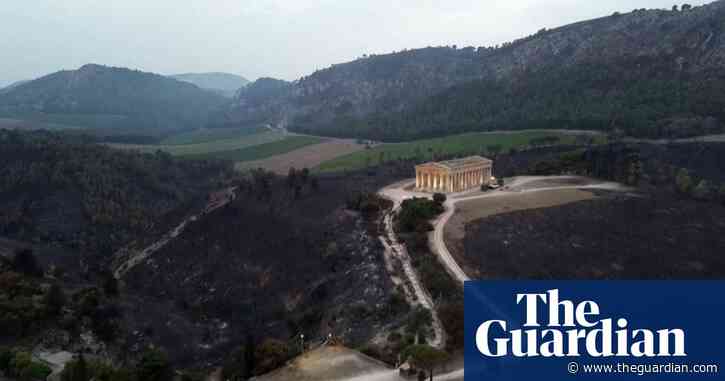 Drone footage shows aftermath of wildfires on 2,500-year-old Sicilian temple – video
