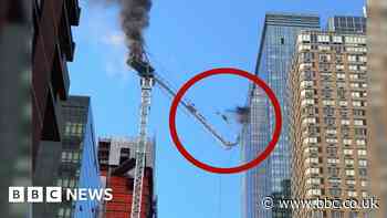 The moment an NYC crane catches fire and collapses