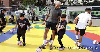 Brilliant moment Joelinton and Bruno Guimaraes had kick about with New Jersey schools kids