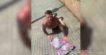 Benidorm epic fail from drunk holiday maker as towel bag disaster leaves him on his back