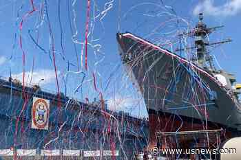 Medal of Honor Recipient Watches as Warship Bearing His Name Is Christened in Maine