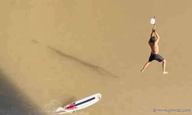 Olympic Skier Flies Through The Air On Electric Powered Rope Swing