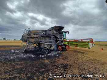 Combine harvester and grasslands catch fire near Chigwell