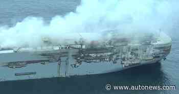 Burning car carrier off Dutch coast with 500 EVs being towed away from shipping lanes