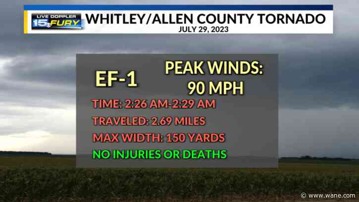 Whitley County tornado crossed into Allen County Saturday