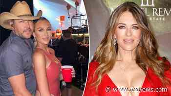 Jason and Brittany Aldean cuddle up at concert; Elizabeth Hurley stuns at 58 in red dress