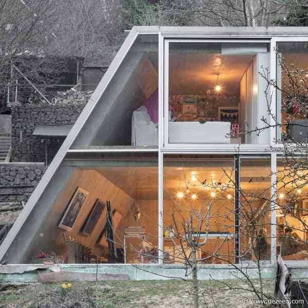 Ksa Studený completes trapezoidal concrete home overlooking Slovakian forest