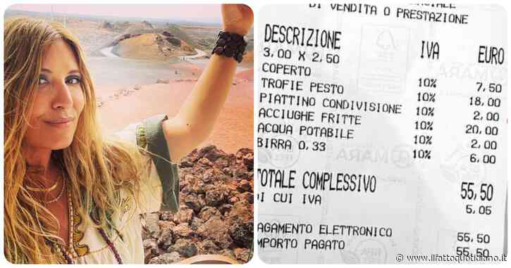 Selvaggia Lucarelli e lo scontrino di un’osteria ligure: “Un piatto di trofie al pesto 18 euro e 2 euro per il piattino di condivisione”