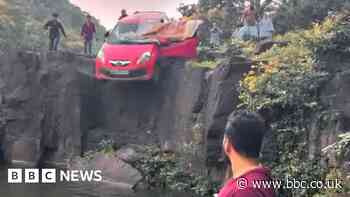 Madhya Pradesh: Terrifying moment car falls into India waterfall pool