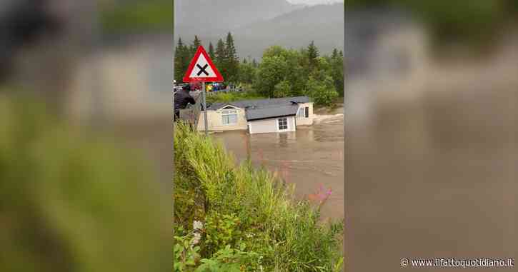Inondazioni in Norvegia per la tempesta Hans: così la corrente spazza via case e roulotte – Video