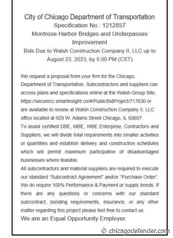Public Notice: City of Chicago Department of Transportation – Montrose Harbor Bridges and Underpasses Improvement