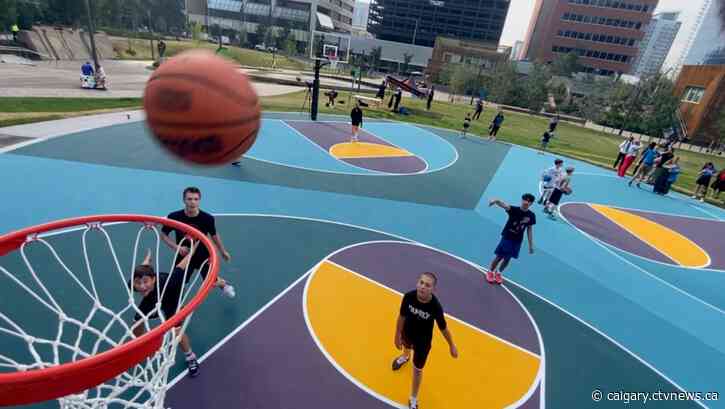 'More vibrancy': Calgarians shoot hoops at new downtown basketball courts