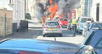 Linton 'explosion' sees lorry and car engulfed in flames and road closed