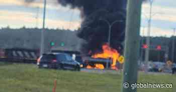 Emergency crews in Whitecourt, Alta., respond to crash involving train, fuel truck