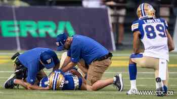 Blue Bombers quarterback Zach Collaros sits out Monday practice after upper-body injury