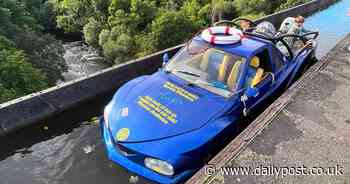 Astonishment as car motors along North Wales canal and over world's highest aqueduct
