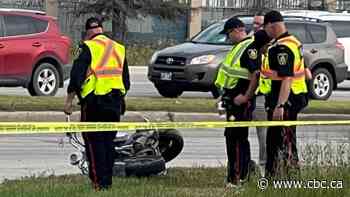Crash on Lagimodiere Boulevard sends motorcyclist to hospital in Winnipeg