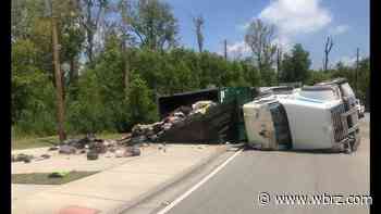 Overturned garbage truck blocks traffic on LA 22 in Sorrento