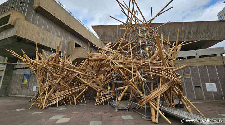A bundle of bamboo strips fills a corner of the Southbank Centre