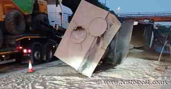 M32 to remain closed 'throughout day' after overturned lorry and spillage chaos