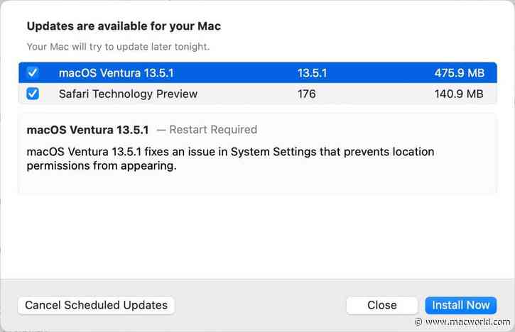 macOS 13.5.1 Ventura update fixes System Settings location permissions